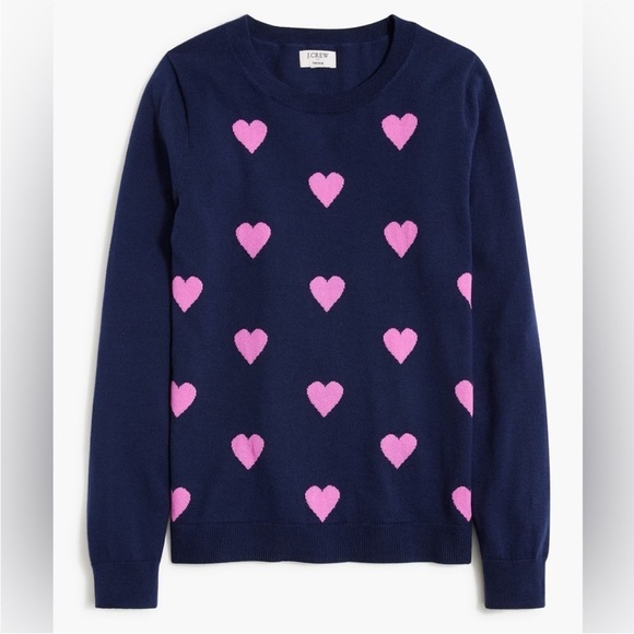 J Crew allover hearts teddie sweater cotton navy pink size XS new - Picture 1 of 6